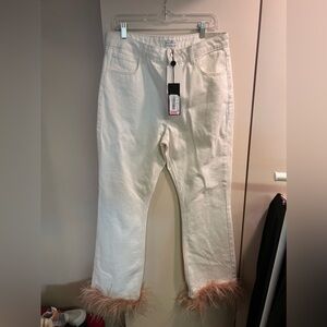 Gianni Bini & Nastia Liukin Anna Denim Straight Leg Feather Detail Jeans